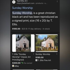 T. Ellis painting 
Sunday Worship
Framed nicely and in excellent condition